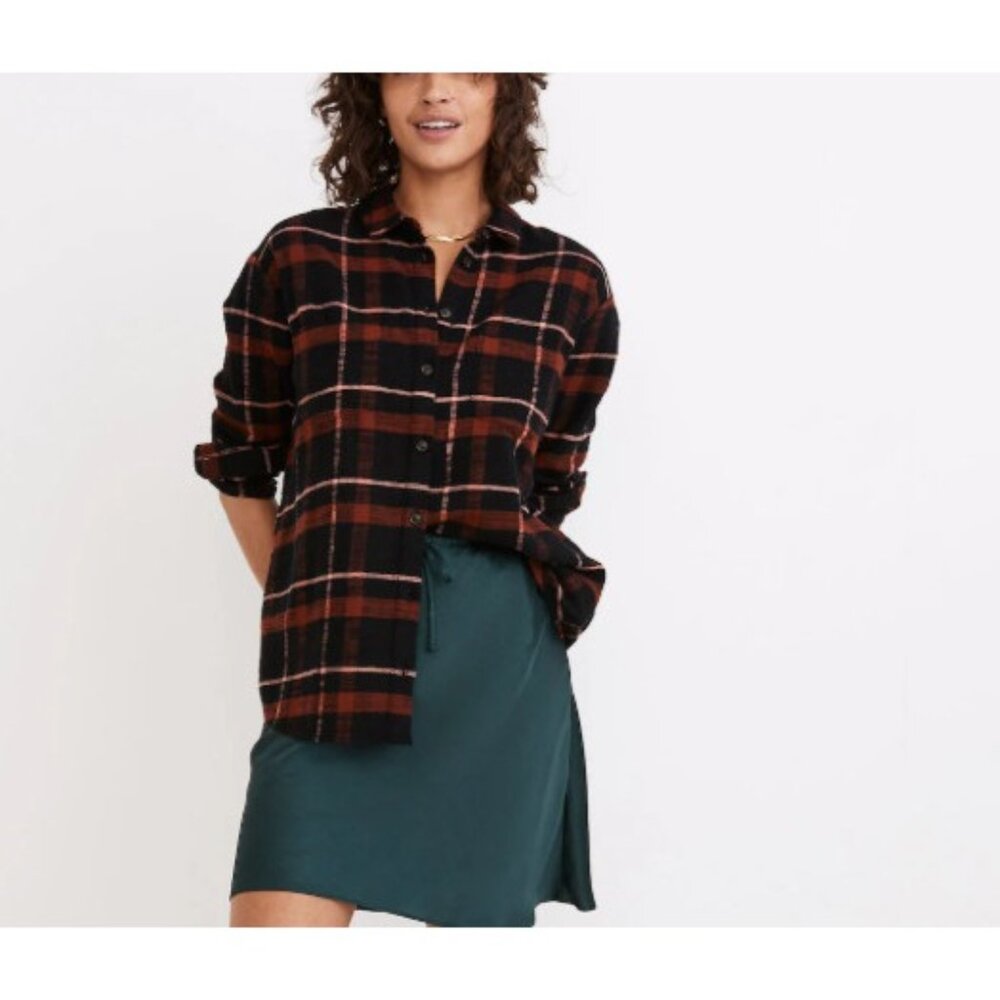 Madewell Flannel Sunday Shirt Size Small Button Front Black Plaid Pockets
